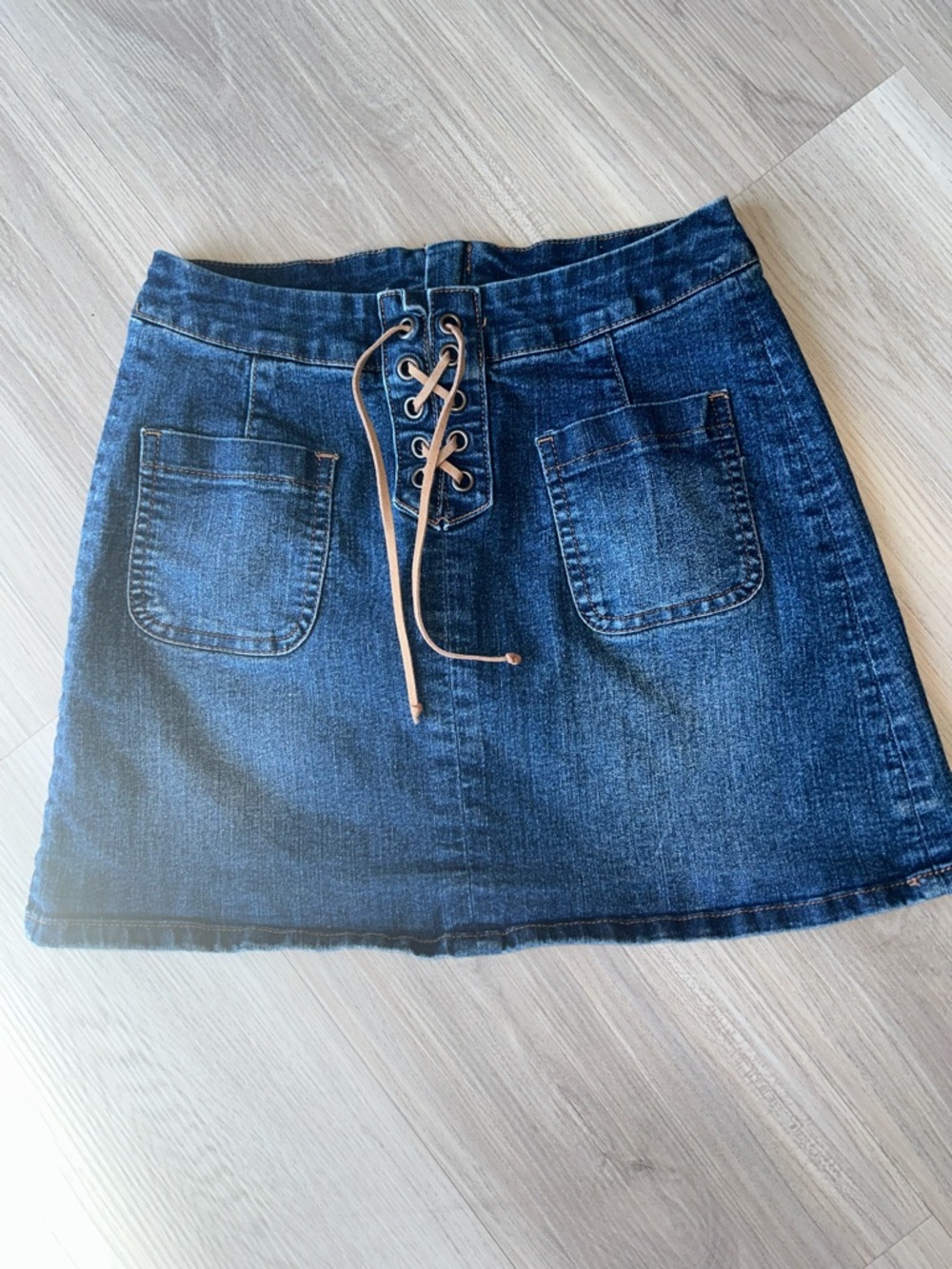 Justice Girls Western Lace-Up Jean Skort 12 Blue Denim Casual Classic Timeless